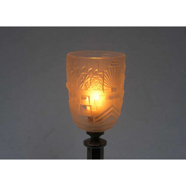 Vintage Art Deco Nickel-plated & Frosted Glass Table Lamp For Sale - Image 17 of 18