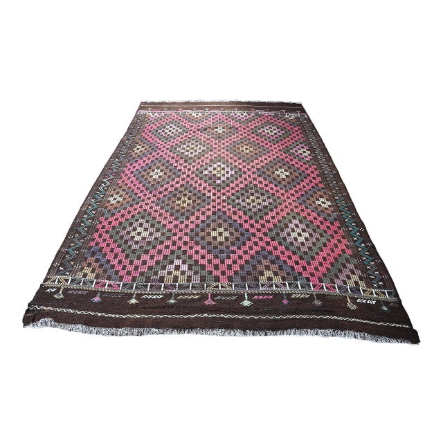 1960s Oversize Handmade Oushak Turkish Kilim Rug For Sale