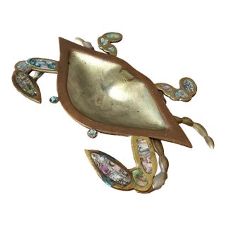 Vintage Brass Crab Bowl With Mother of Pearl Inlay For Sale