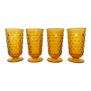 1960s Mid-Century Modern Amber Drinking Glasses in Whitehall Pattern, Set of 4