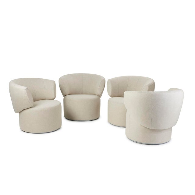 1980s Vintage Linen Swivel Chair For Sale - Image 5 of 5