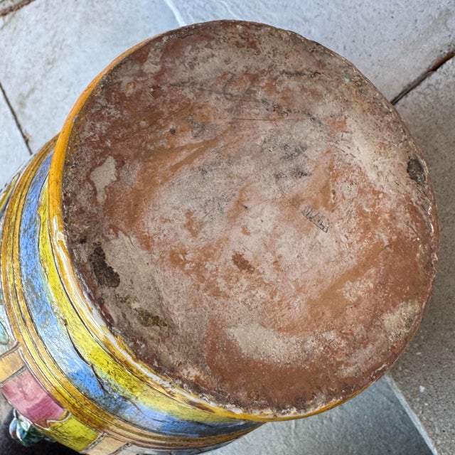 Vintage Italian Majolica Sgraffito Glazed Terracotta Urn or Vase For Sale - Image 9 of 11