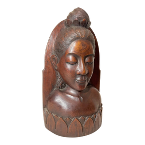 1940s Hand Carved Balinese Indonesian Bali Lady Bust Wood Carving Sculpture