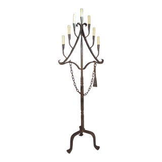A French Wrought Iron Floor Candelabra With Candle Snuffer, Late 19th Century For Sale