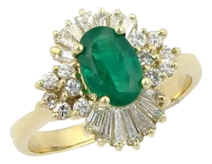 Diamond Emerald 14k Yellow Gold Cocktail Ring, Size 8.75