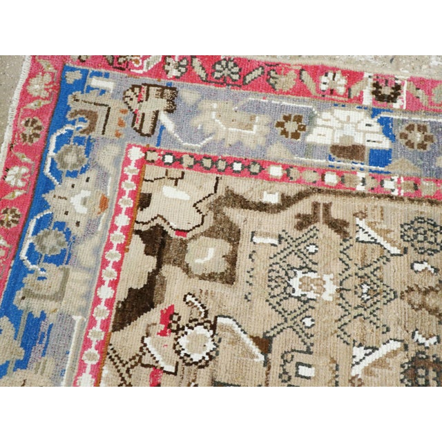 Royal Blue Galerie Shabab Collection Mid-Century Persian Folk Rug With Cerulean Blue, Grey, Pink, and White Tones For Sale - Image 8 of 10