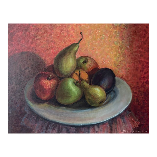 Kateryna Perederiy Still Life With Pears – Original Acrylic Painting on Canvas For Sale