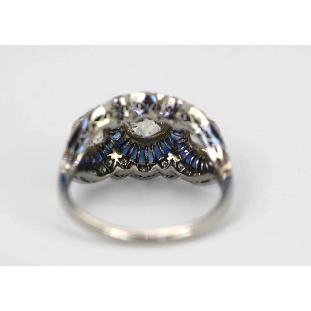Metal Circa 1920s Deco Platinum Sapphire Diamond 3.28 Carats Ring Size 6.5 For Sale - Image 7 of 8