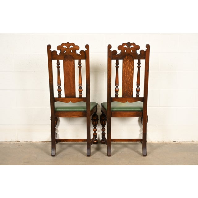 Berkey & Gay Antique English Jacobean Carved Walnut Side Chairs or Dining Chairs, Pair For Sale - Image 13 of 16