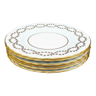 Late 20th Century Minton England S600 Gold Laurel Leaves Light Blue Bread & Butter Plates- Set of 6 For Sale