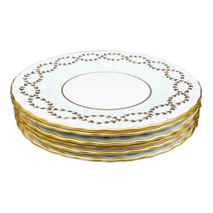 Late 20th Century Minton England S600 Gold Laurel Leaves Light Blue Bread & Butter Plates- Set of 6