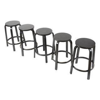 Alvar Aalto Artek Counter Stool 64 Black Birch Total of 5 For Sale
