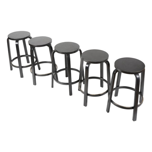 Alvar Aalto Artek Counter Stool 64 Black Birch Total of 5 For Sale