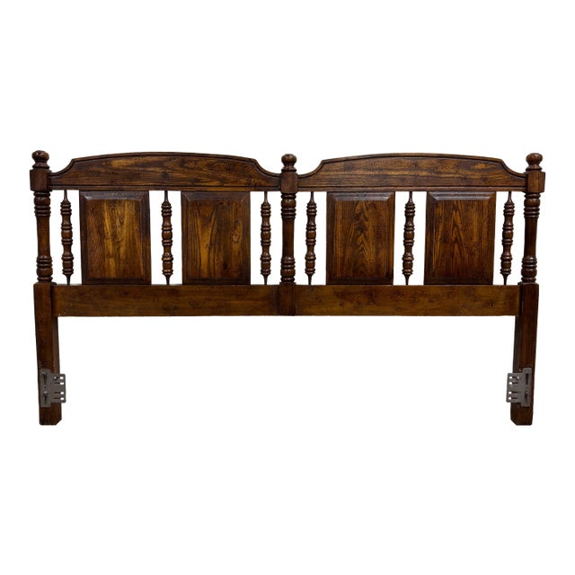 Vintage King Size Oak Panel and Spindle Headboard For Sale