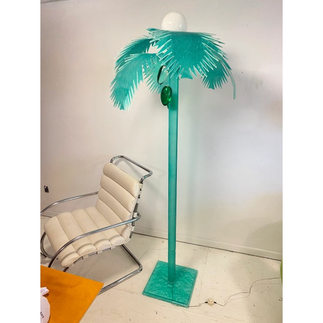 Light Green 1980s Lucite Palm Tree Lamp For Sale - Image 8 of 8