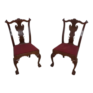 Pair Bench Made Chippendale Mahogany Side Chairs