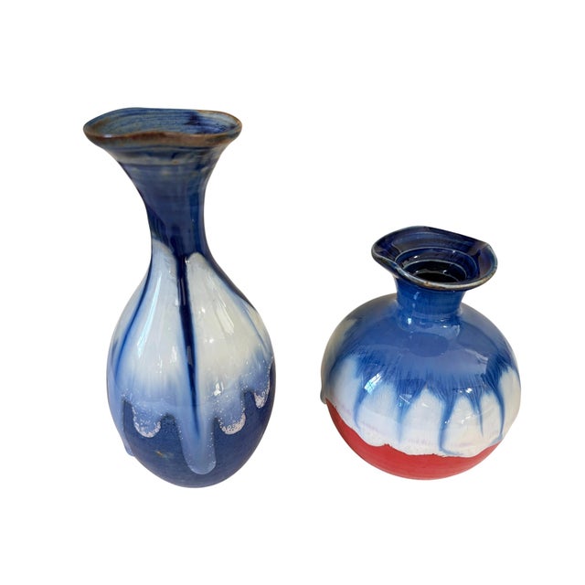 Chinoiserie Contemporary Shiwan Stoneware Pottery Set of Two Vases For Sale In New York - Image 6 of 6