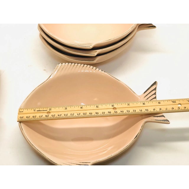 Peach Vintage Mid-Century Modern Fish Shaped Dinner and Side Plates Bowls -Set of 12 For Sale - Image 8 of 8