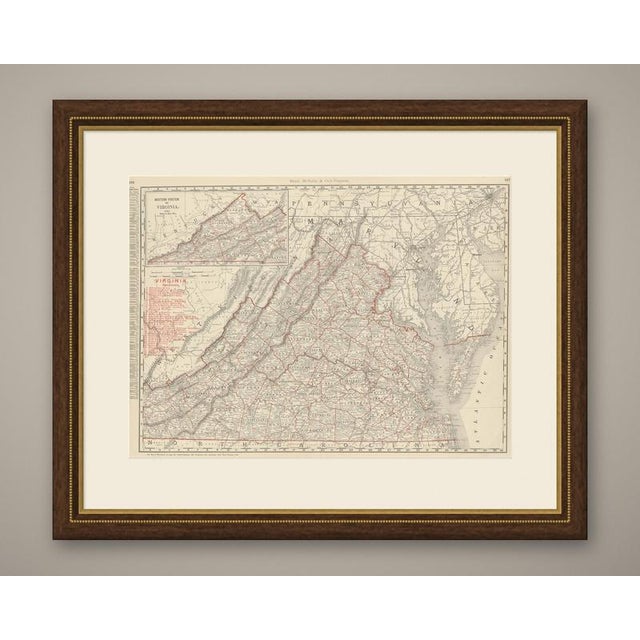 An original antique map of Virginia from Rand McNally's 1899 indexed atlas, this double-page sheet on pages 106 and 107...