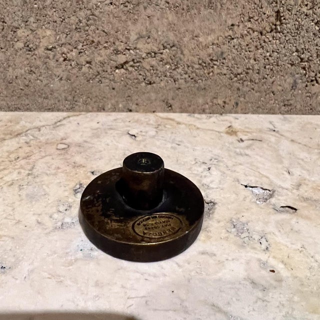 Mid-Century Modern Pepe Mendoza Round Pull Knob Malachite Brass Mexican Modernism For Sale - Image 3 of 6