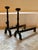 Pair of kitchen andirons, each with a container and side hooks, made of cast iron, 19th century. French folk art,...
