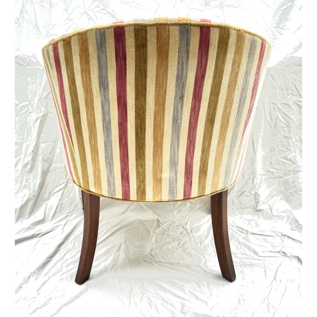 Vintage Velvet Striped Barrel-Back Accent Chair For Sale - Image 4 of 12
