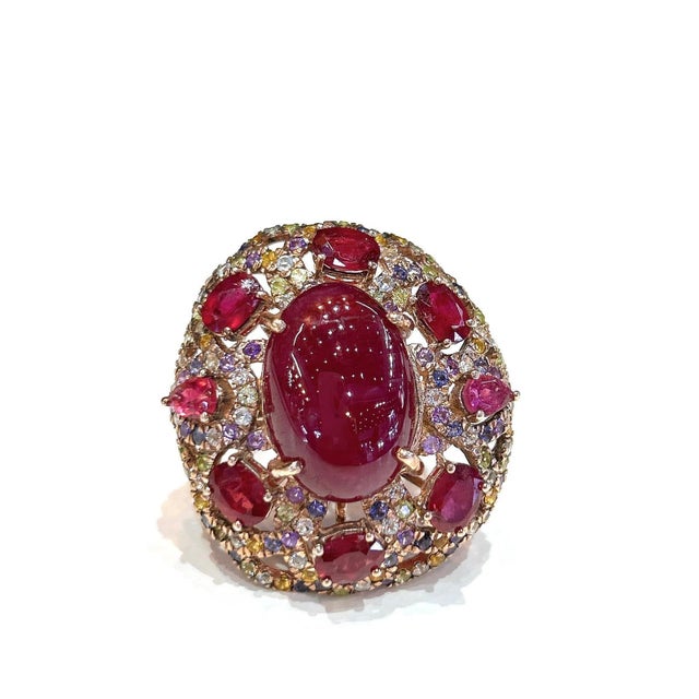 Gemstone Bochic "Capri" Ruby, Amethyst & Multi Sapphire Ring Set In 18K Gold & Silver For Sale - Image 7 of 12