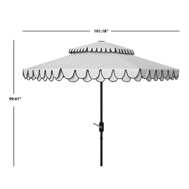 Modern Elegant Valance 9Ft Double Top Umbrella, Ivory With Black Trim For Sale - Image 3 of 6