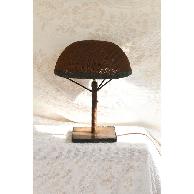 Brown Early 20th Century Wicker Lamp With Matching Shade For Sale - Image 8 of 10
