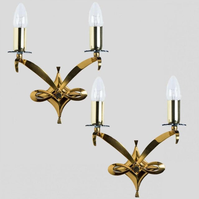 Gold and Brass Wall Sconces from Leleu, 1960s, Set of 2 For Sale - Image 15 of 18