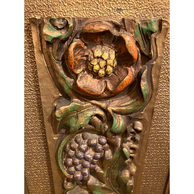 Mid-Century Modern Set of 2 Vintage Syroco MCM 3d Goldtone Wall Plaques Ornate Floral & Fruit Motif 20”x 8”ea For Sale - Image 3 of 5