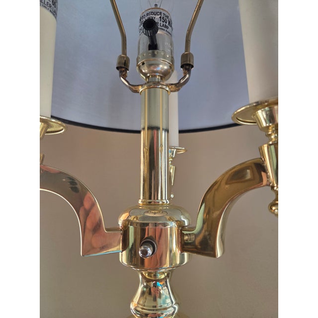 French Late 20th Century Brass Bouillotte Style Candelabra Table Lamp For Sale - Image 3 of 15