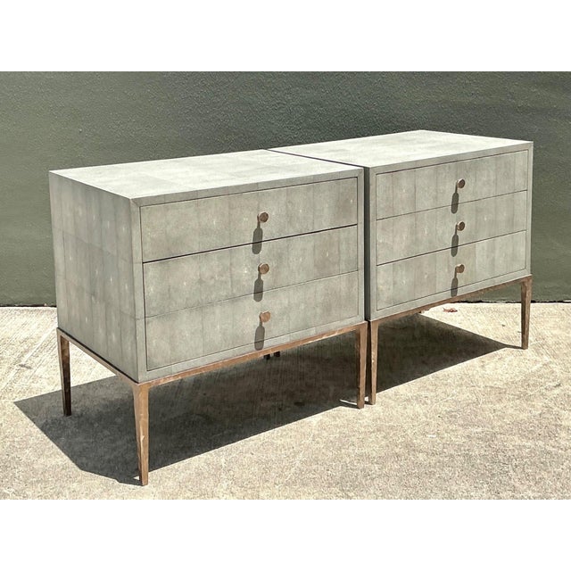 Vintage Shagreen Nightstands on Brass Base - Pair For Sale - Image 10 of 14