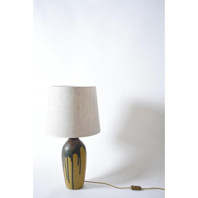 Ochre and Brown Glaze Drips Lamps, 1930s, Set of 2 For Sale - Image 3 of 6