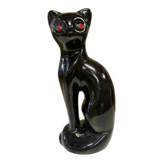 Mid-Century Halloween Decor Ceramic Black Cat For Sale