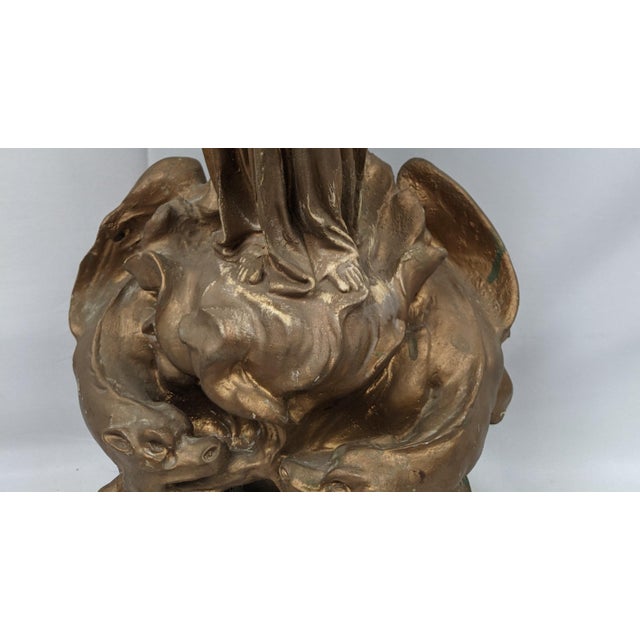 Monumental Gothic Revival Angel Pedestal Candleholder With Mythological Dragon Base For Sale In New York - Image 6 of 16