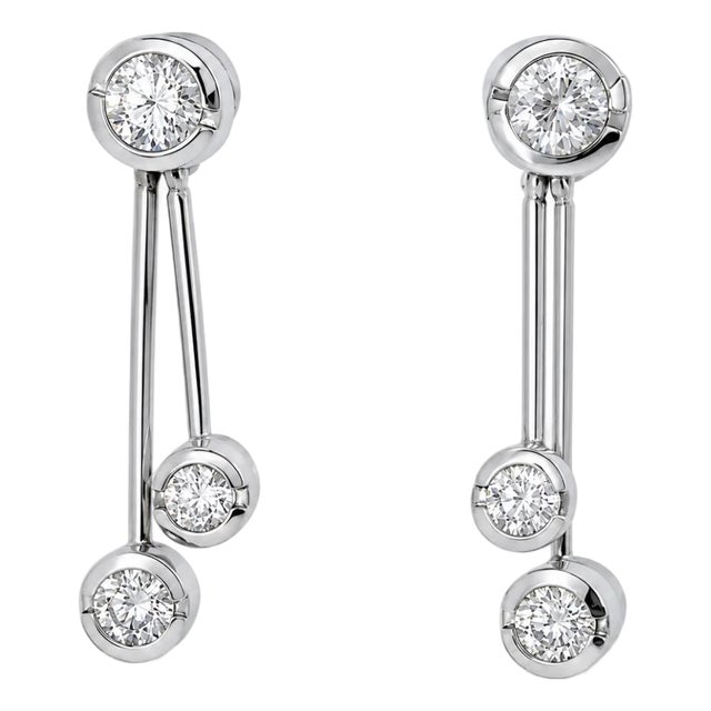 Late 20th Century Pair of 14K White Gold Bezel Set Diamond Earrings For Sale