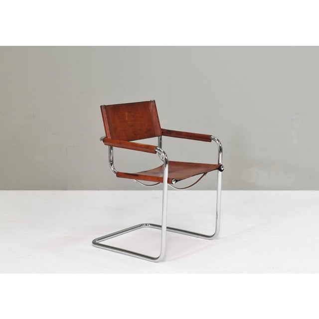 S34 Dining Armchair in Cognac Saddle Leather by Mart Stam for Fasem, 1970s For Sale - Image 3 of 18