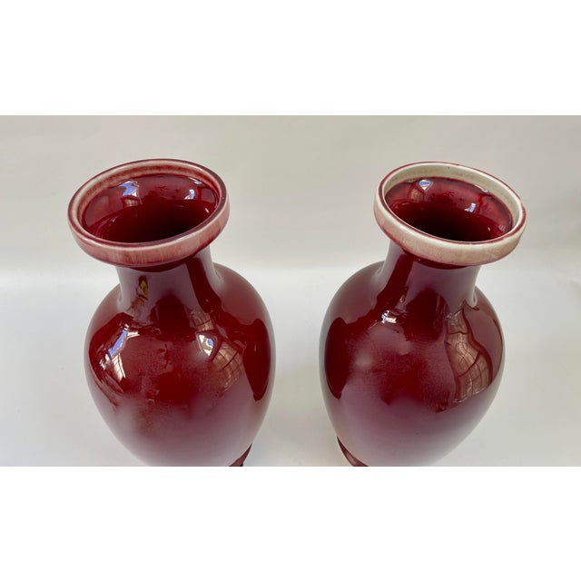 Chinoiserie Vintage Chinese Oxblood Porcelain Vases - A Pair For Sale - Image 3 of 8