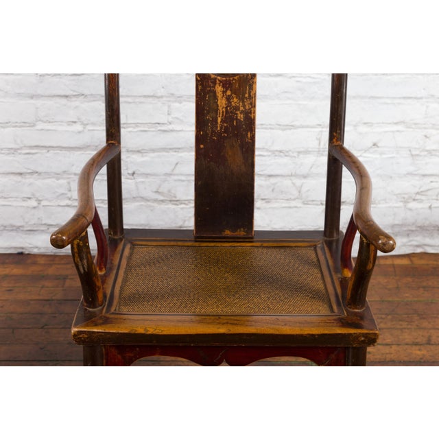 Chinese Qing Dynasty 19th Century Yoke Back Armchairs with Rattan Seats - A Pair For Sale - Image 9 of 13