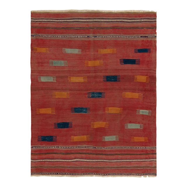 Antique Tribal Kilim Rug in Red, Blue and Orange Tribal Geometric Pattern For Sale