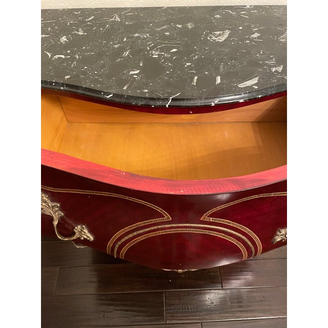 Burgundy Antique French Louis XV Style Bombe Chest With Marble Top For Sale - Image 8 of 11