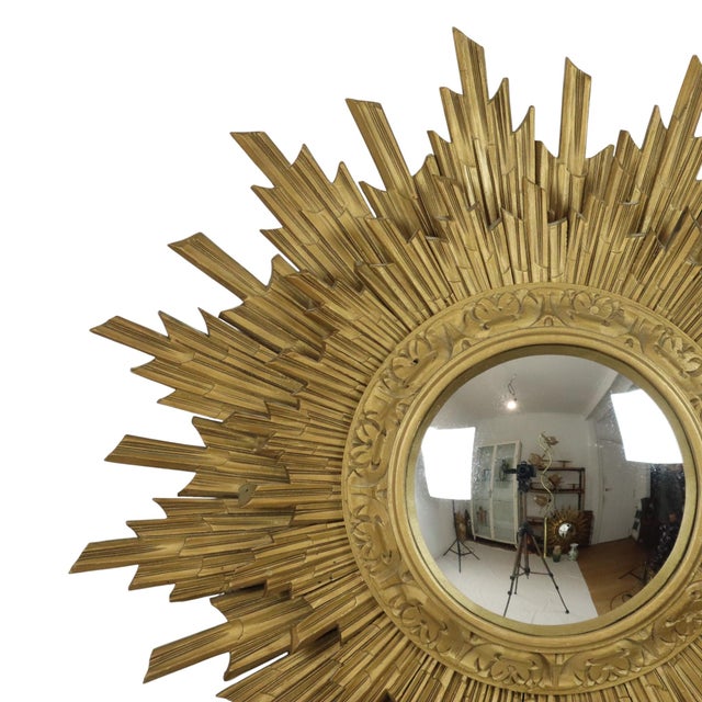 1960s Gold Sun Mirror Two Levels Convex Mirror Sunburst, 1960s For Sale - Image 5 of 15