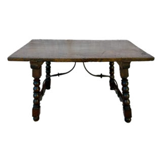 18th Century Spanish Baroque Trestle Table in Solid Walnut & Iron For Sale