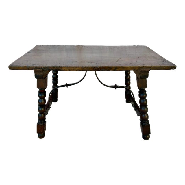 18th Century Spanish Baroque Trestle Table in Solid Walnut & Iron For Sale