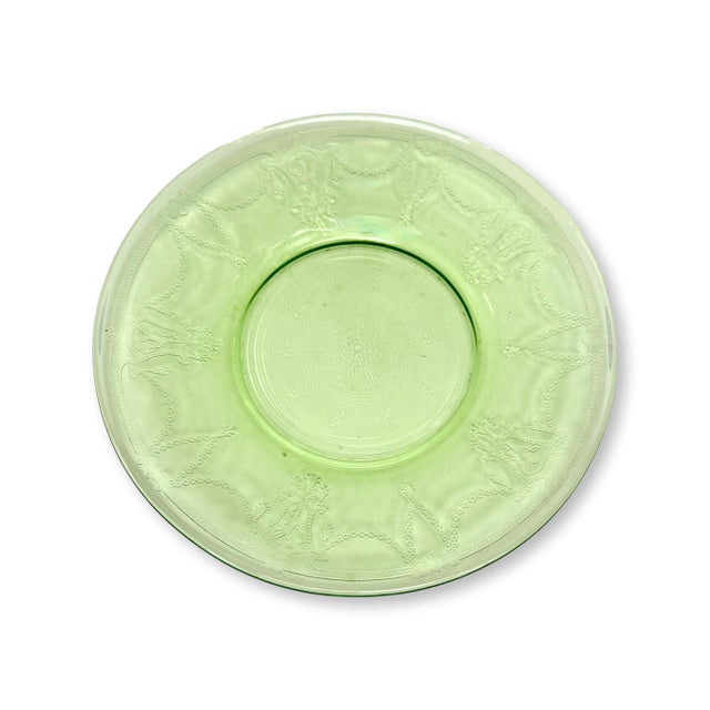 Early 20th Century Early 20th Century Art Deco Cameo Green Depression Uranium Glass Plates, Set of 8 For Sale - Image 5 of 6