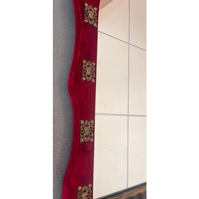 Spanish Neoclassical Wall Mirror with Antique Red Velvet Frame with bronze For Sale - Image 12 of 18
