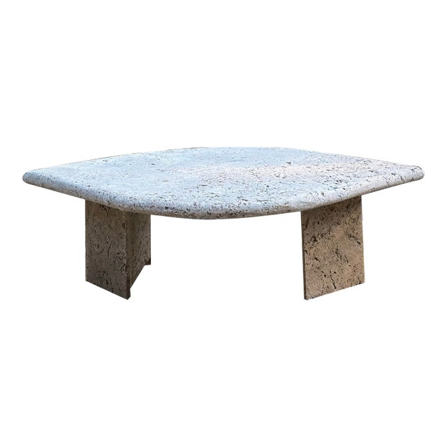Vintage 1980s Postmodern Biomorphic Gray Fossiliferous Limestone Coffee Table For Sale
