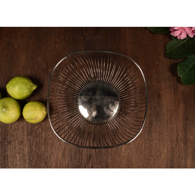 Silver Mid-Century Modern Silver-Plated Wire Basket, 1950s For Sale - Image 8 of 9