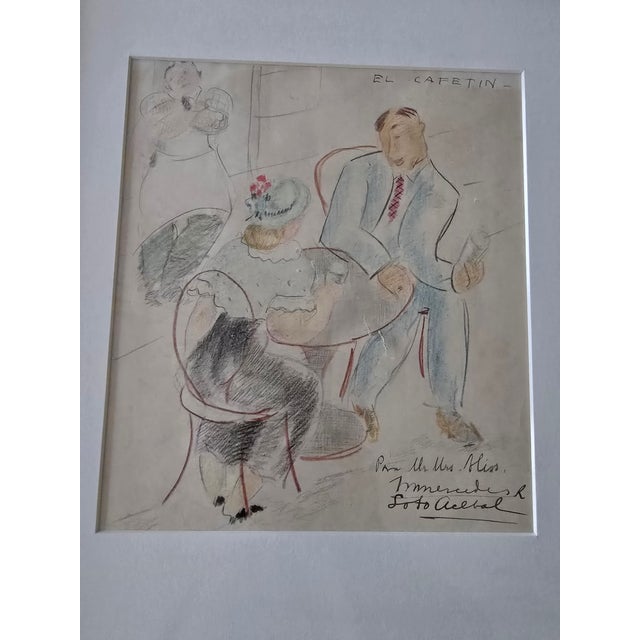 1950s Vintage Mid Century Modern Signed Café Scene For Sale - Image 5 of 7